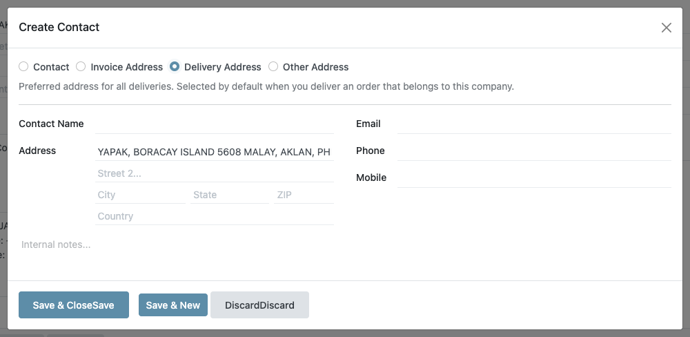 Adding a Delivery Address