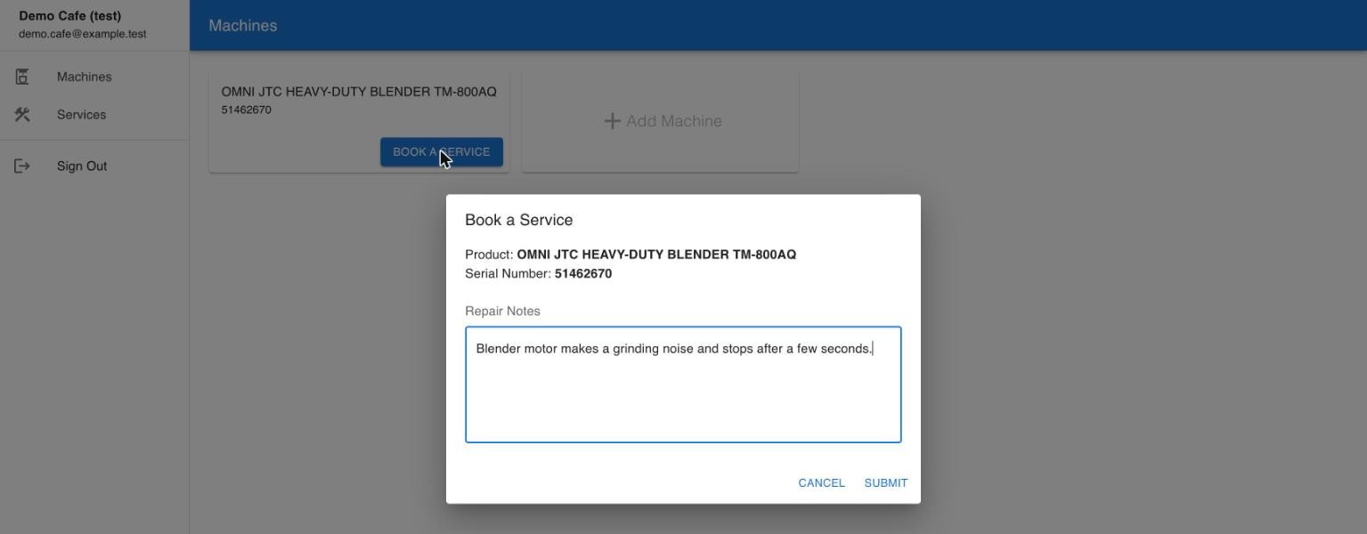 Book a Service dialog