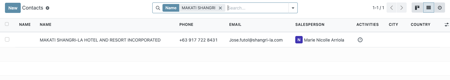 Contacts list shows the company only