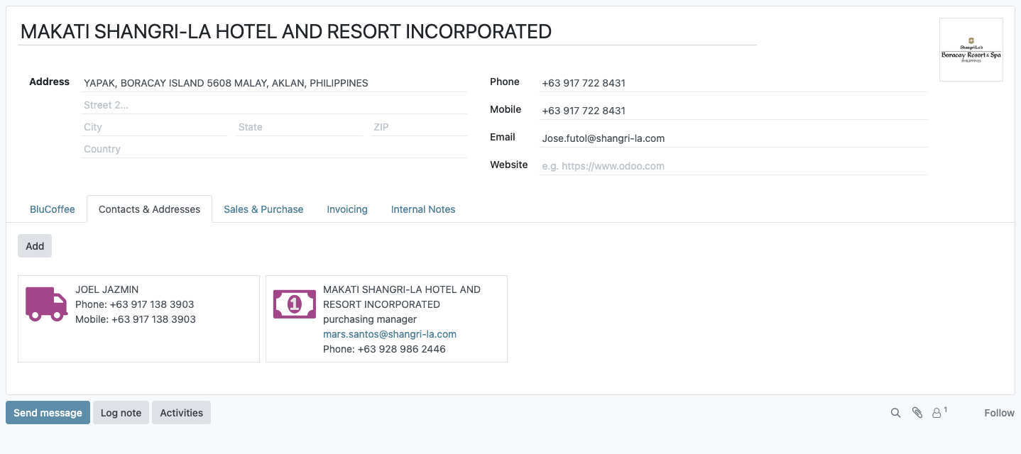 Contacts &amp; Addresses tab