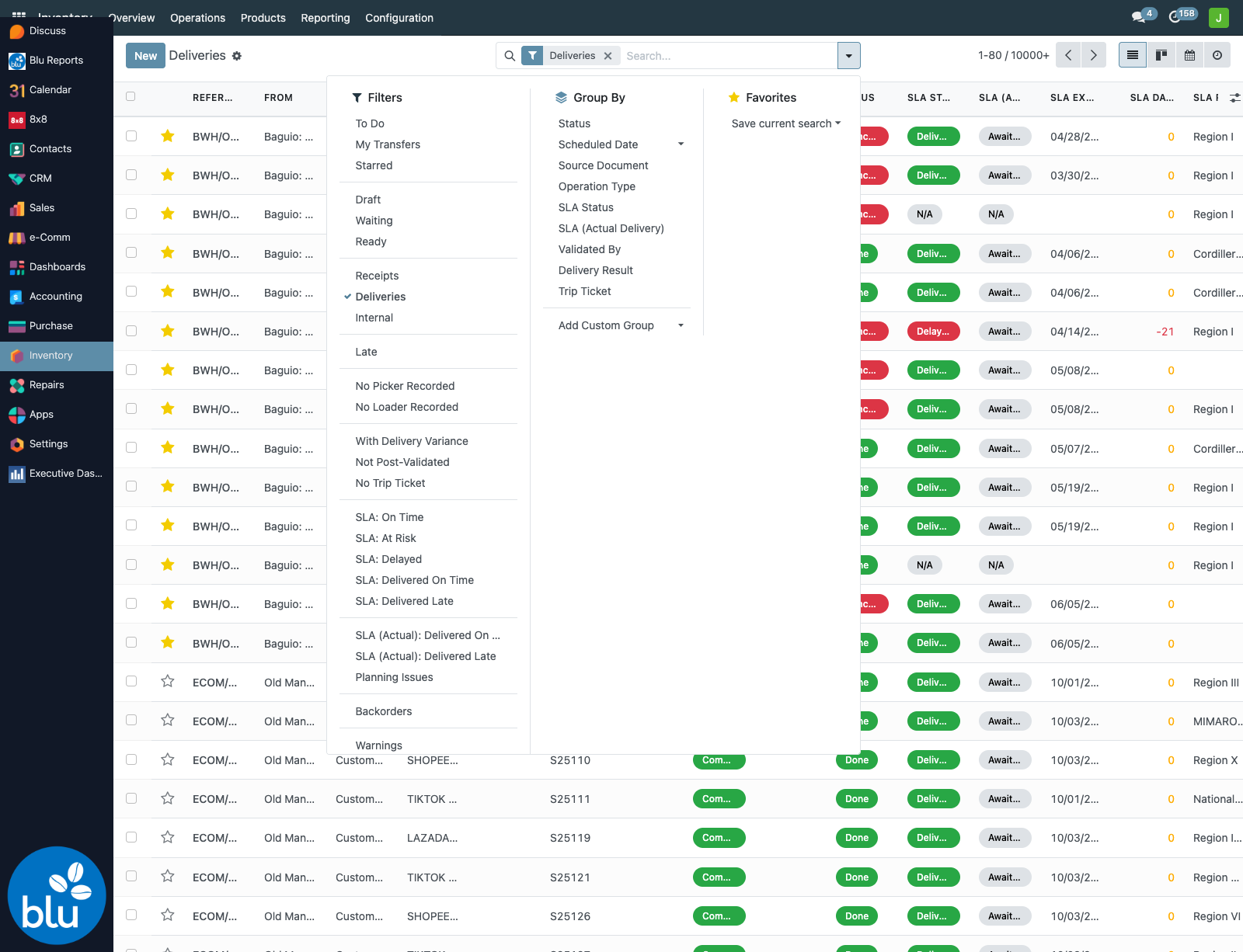 Filters menu with the accountability and trip ticket filters