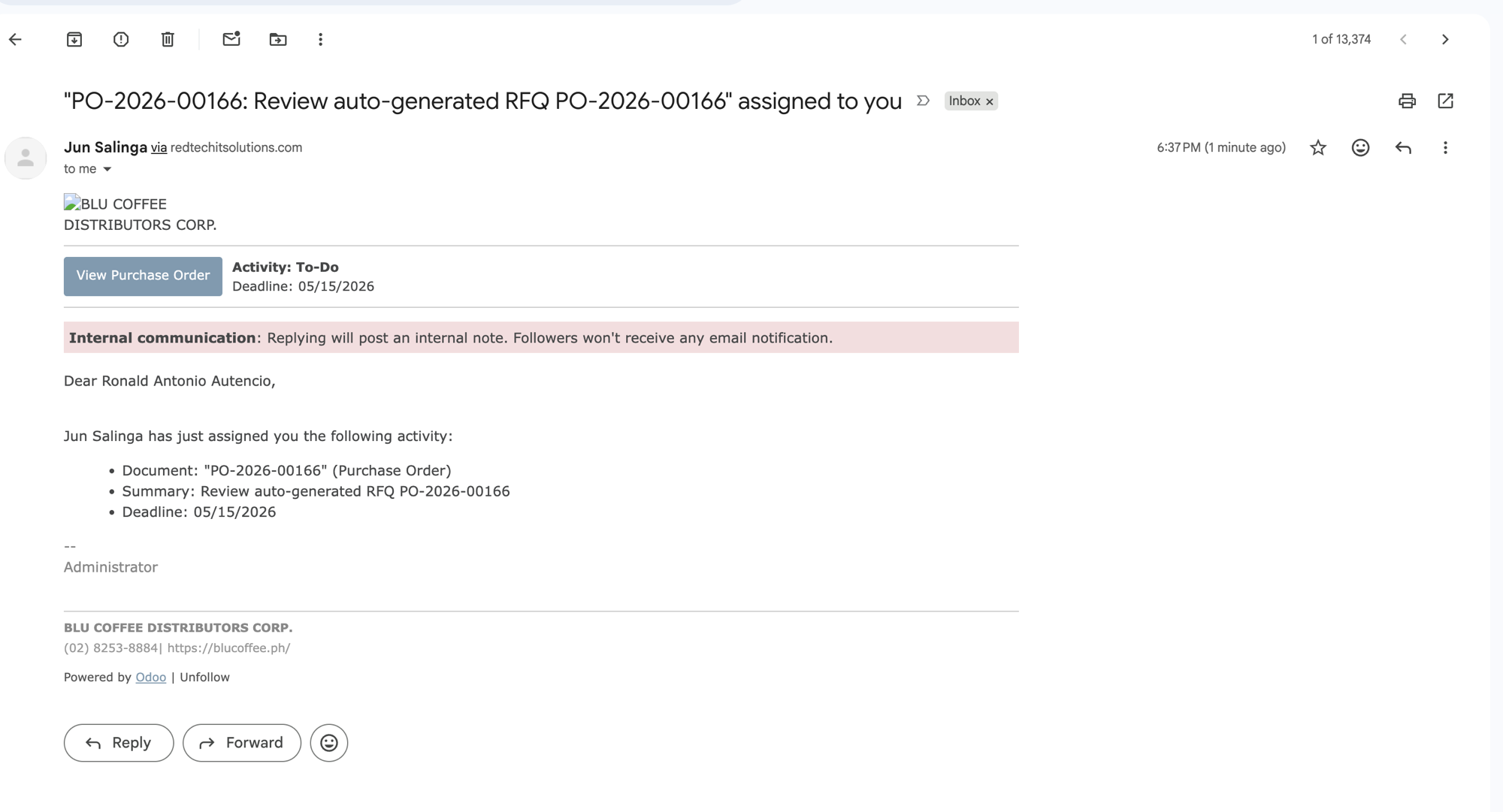 Activity-assigned email