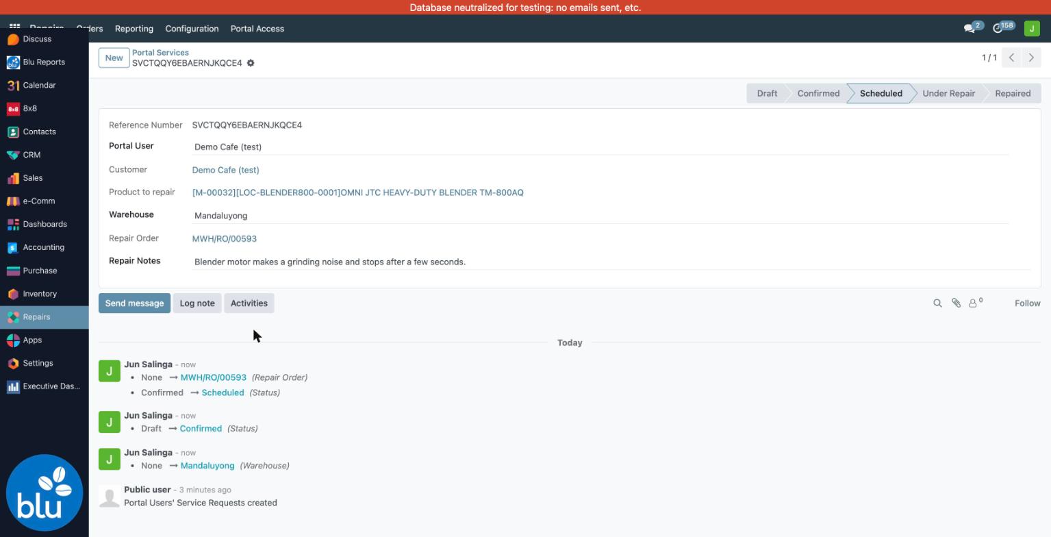 Scheduled request with its repair order