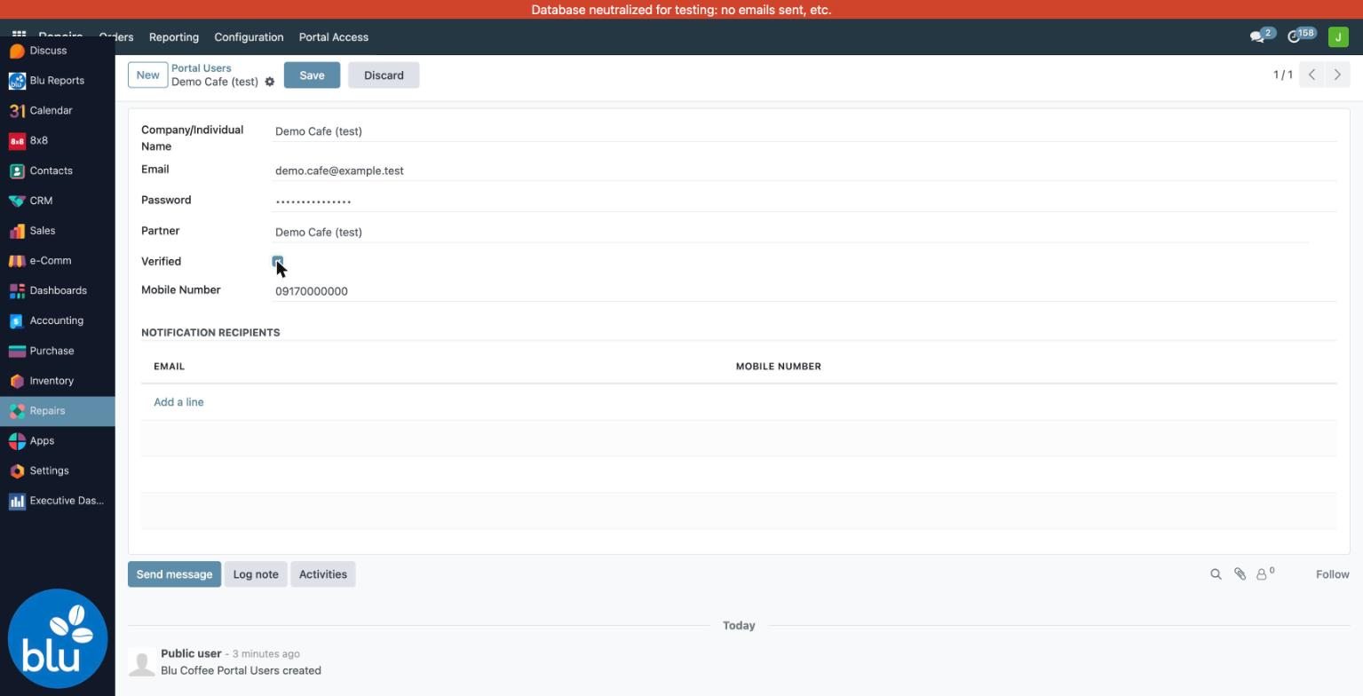 Portal user linked to a Contact and verified