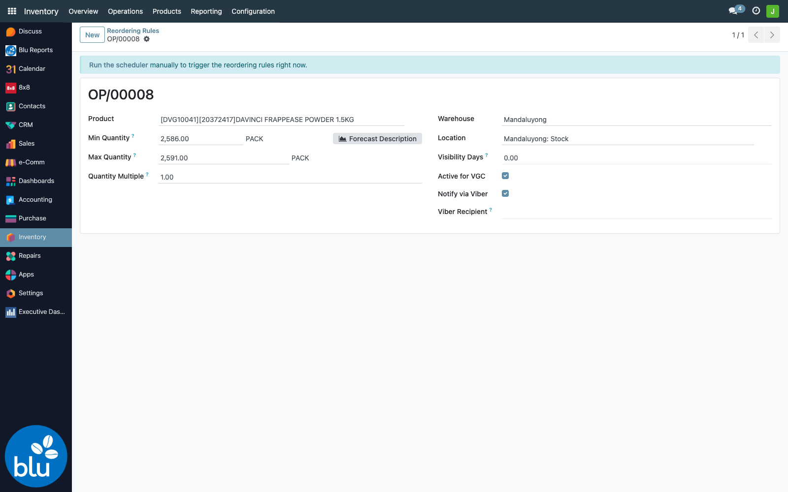 Reordering rule form with Blu fields