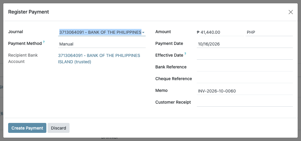 Register Payment with Customer Receipt