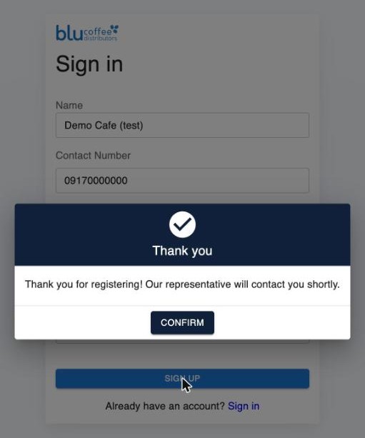 Thank-you message after sign-up
