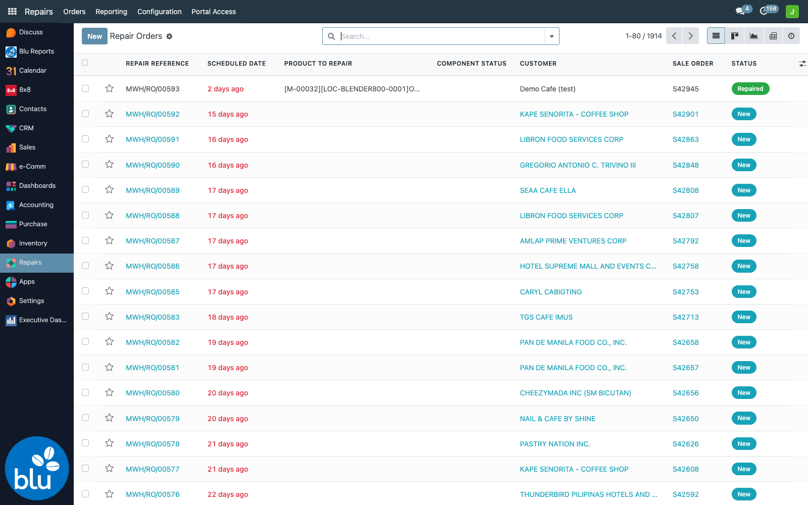 Repair order list