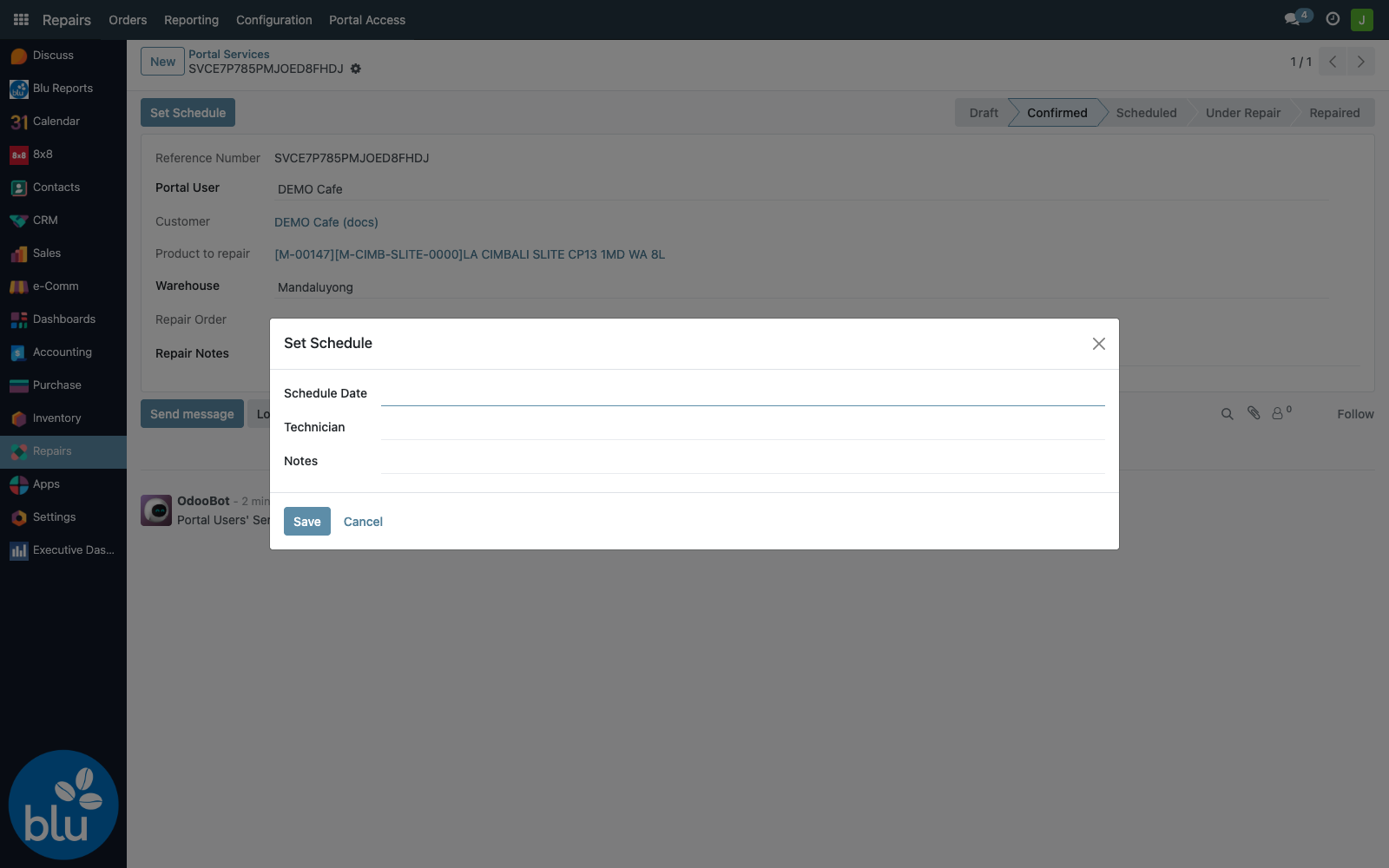 Set Schedule wizard on a Portal Service