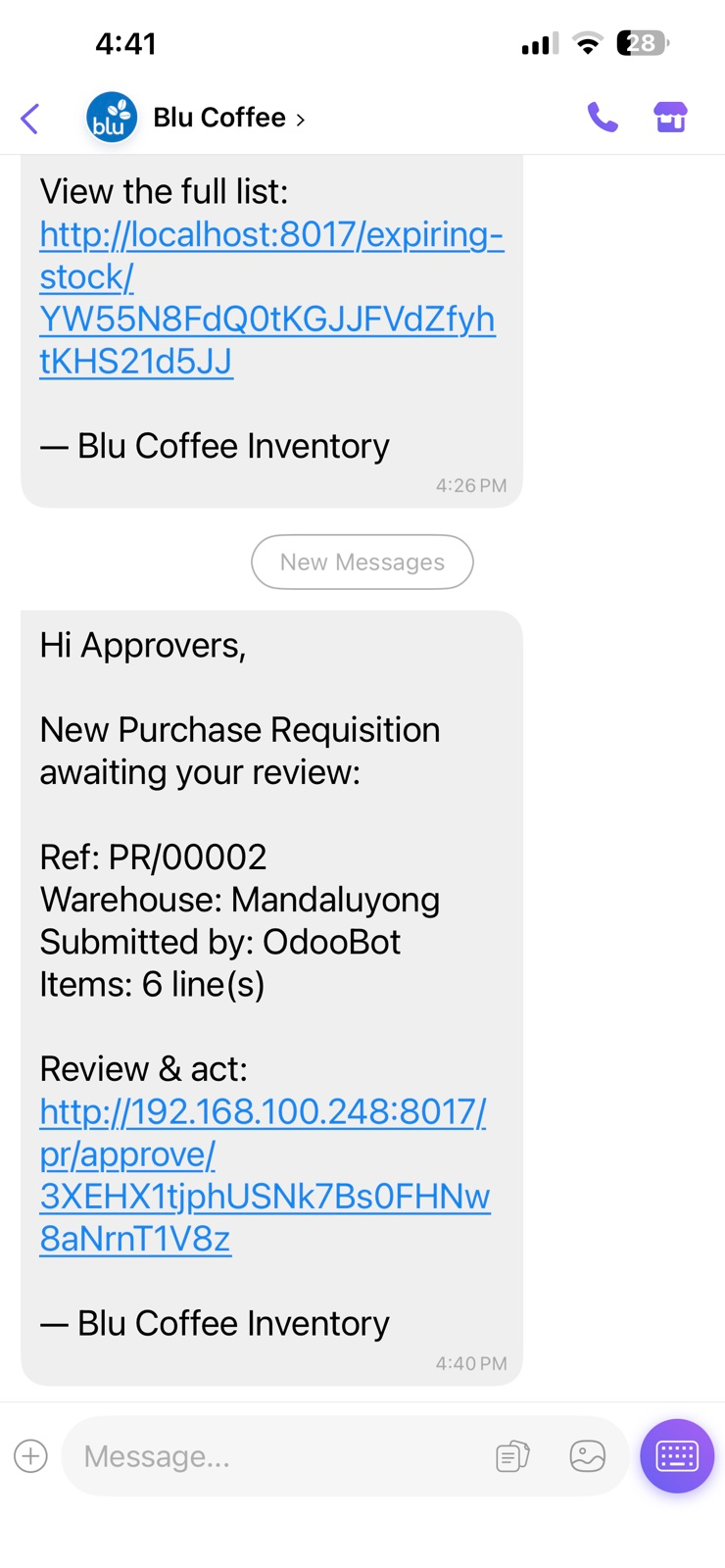 Approval Viber received by a PR Approvers group member